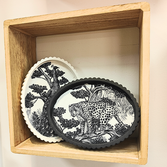 Plateau décoratif en jesmonite avec tissu incrusté – Collection Jungle