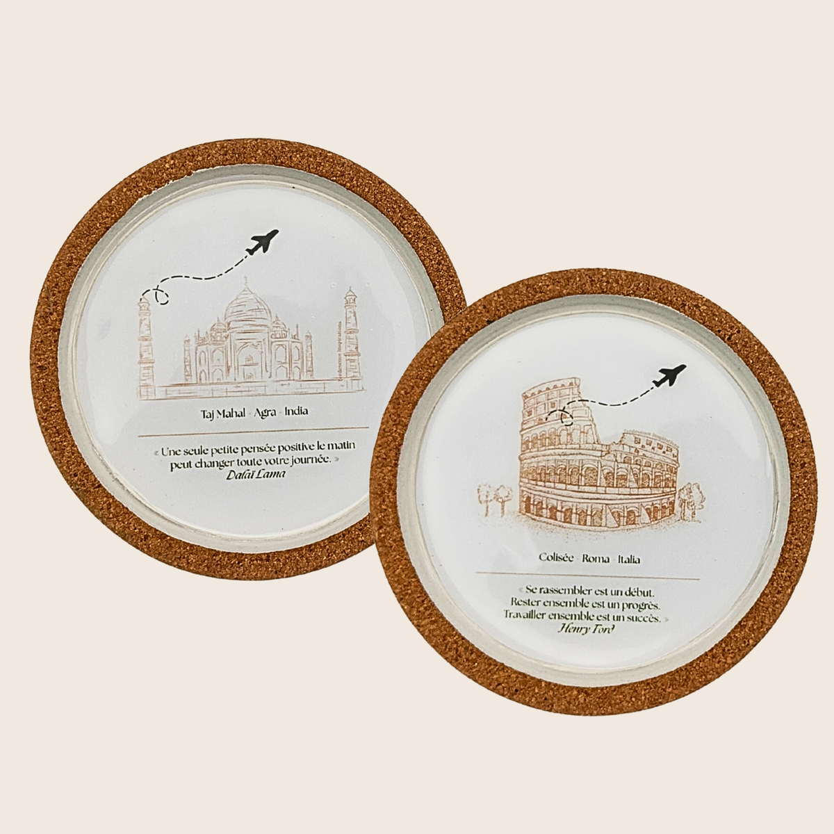 Dessous de verre en Jesmonite fait main - Monuments du monde