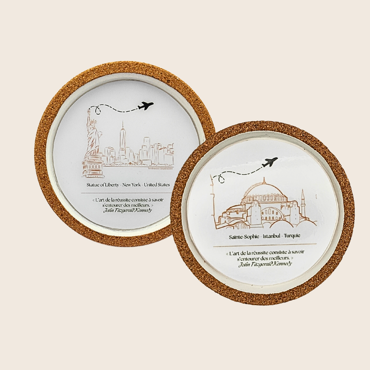Dessous de verre en Jesmonite fait main - Monuments du monde