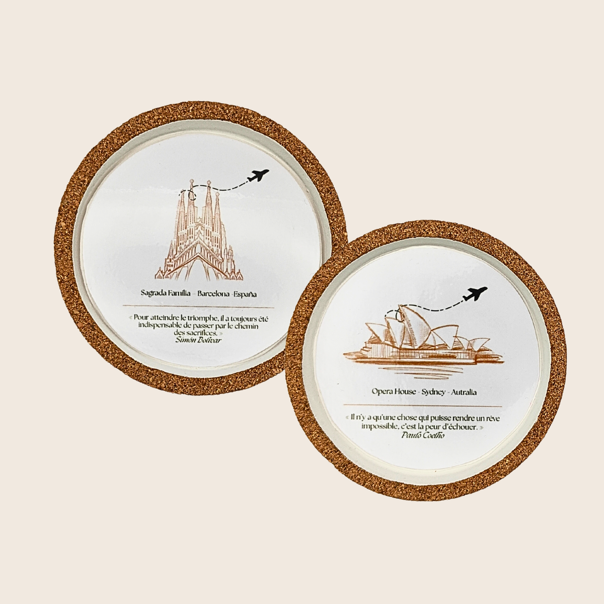 Dessous de verre en Jesmonite fait main - Monuments du monde