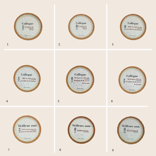 Dessous de verre personnalisé en jesmonite – Amis & Collègues