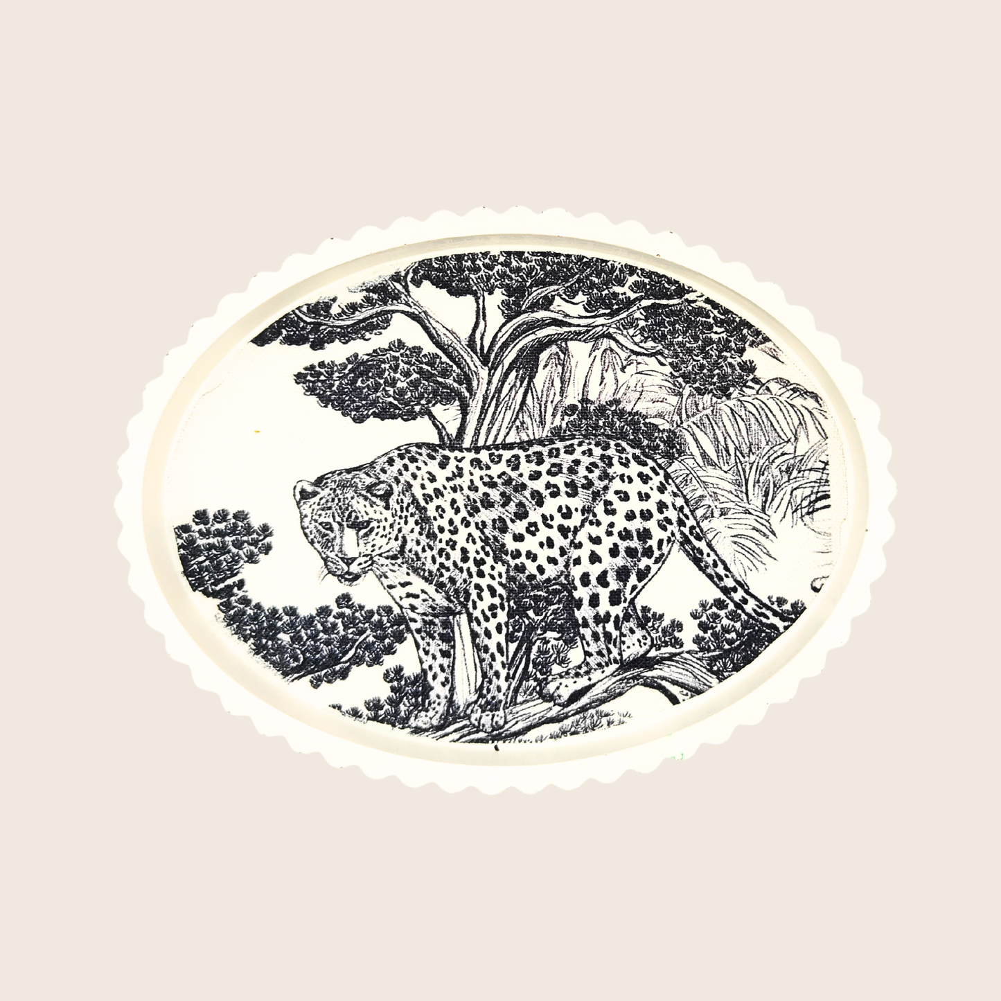 Plateau décoratif en jesmonite avec tissu incrusté – Collection Jungle