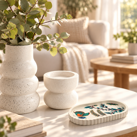 Plateau décoratif en jesmonite avec tissu fleuri incrusté — Collection Fleurs