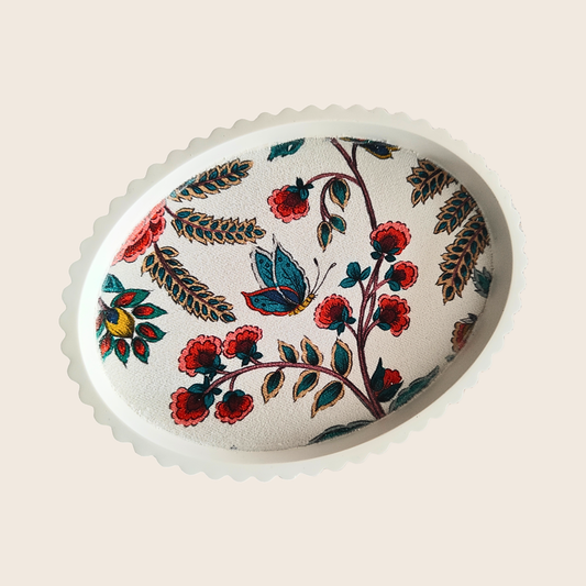 Plateau décoratif en jesmonite avec tissu fleuri incrusté — Collection Fleurs
